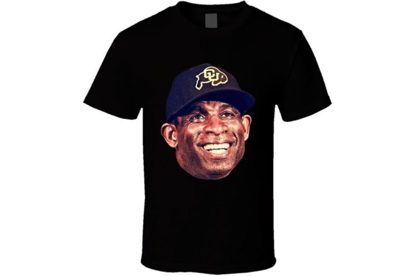 A shirt with Deion Sanders' face on it.