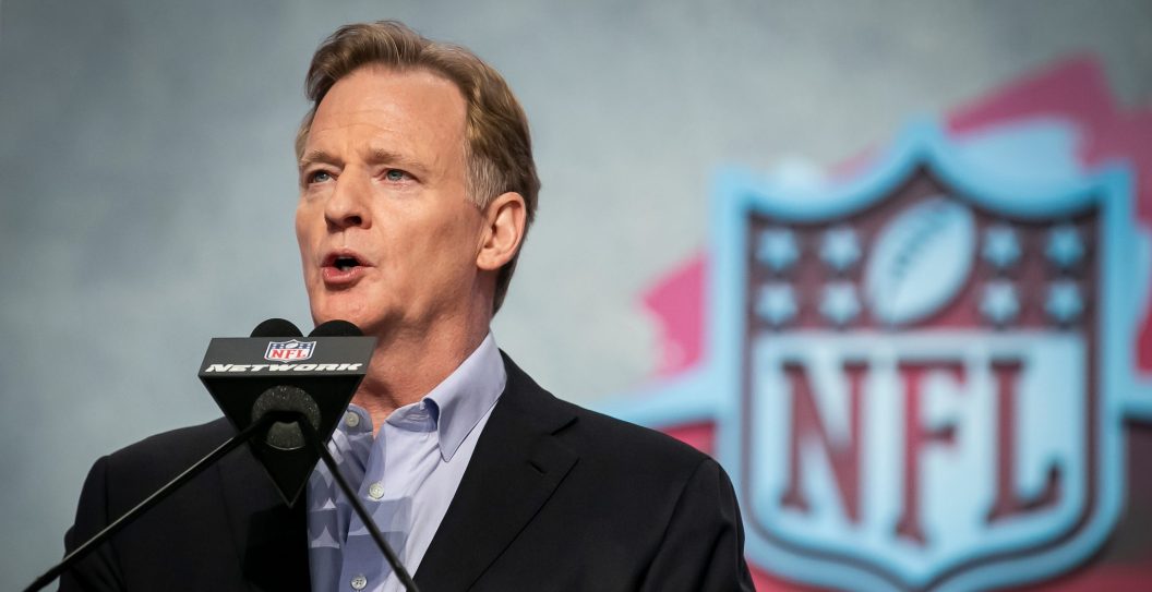 KANSAS CITY, MO - APRIL 27: NFL Commissioner Roger Goodell speaks to the audience for the opening ceremony during on Thursday April 27, 2023 at Union Station in Kansas City, MO.