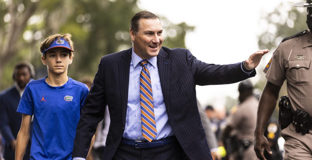 GAINESVILLE, FLORIDA - NOVEMBER 13: Head coach Dan Mullen of the Florida Gators arrives at Ben Hill Griffin Stadium before the start of a game against the Samford Bulldogs on November 13, 2021 in Gainesville, Florida.