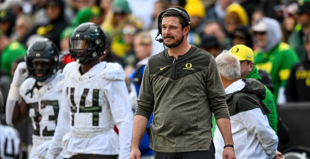 BOULDER, CO - NOVEMBER 5: Head coach Dan Lanning of the Oregon Ducks looks on from the sideline in a game against the Colorado Buffaloes at Folsom Field on November 5, 2022 in Boulder, Colorado.