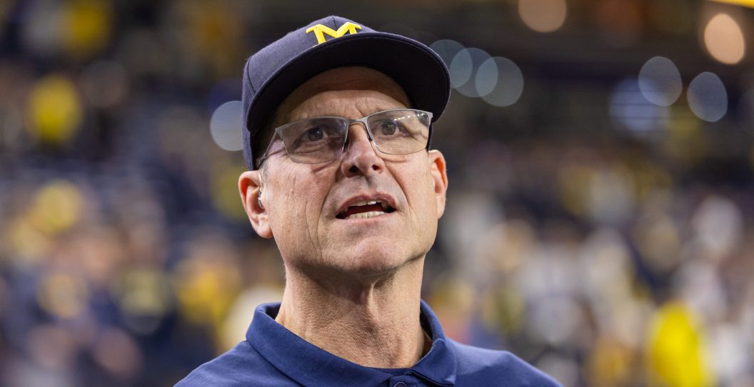 INDIANAPOLIS, INDIANA - DECEMBER 2: Head coach Jim Harbaugh of the Michigan Wolverines is seen after the Big Ten Championship against the Iowa Hawkeyes at Lucas Oil Stadium on December 2, 2023 in Indianapolis, Indiana.