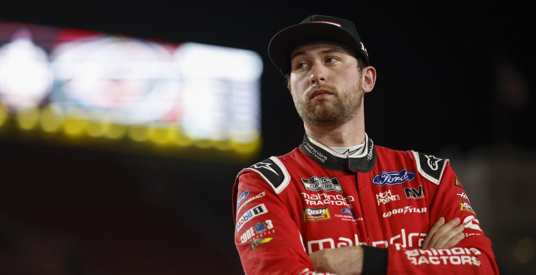 LOS ANGELES, CALIFORNIA - FEBRUARY 04: Chase Briscoe, driver of the #14 Mahindra Tractors Ford, looks on during qualifying for the NASCAR Clash at the Coliseum at Los Angeles Coliseum on February 04, 2023 in Los Angeles, California.
