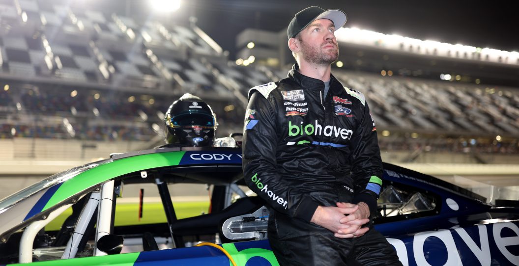DAYTONA BEACH, FLORIDA - FEBRUARY 15: Cody Ware, driver of the #51 Biohaven/Jacob Co. Ford, looks on during qualifying for the Busch Light Pole at Daytona International Speedway on February 15, 2023 in Daytona Beach, Florida.