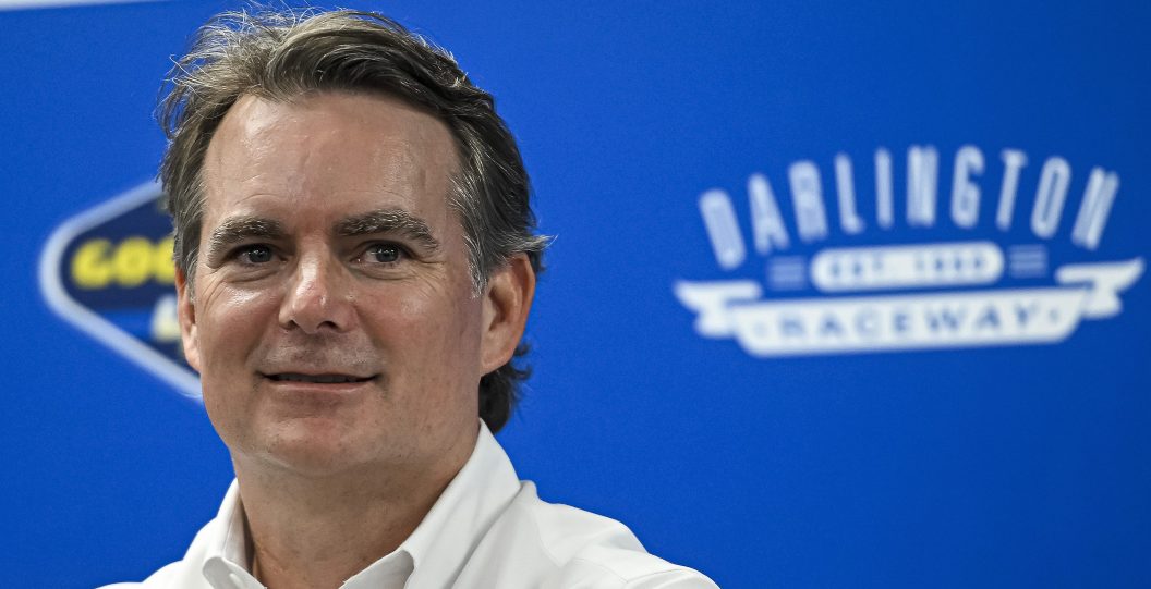DARLINGTON, SOUTH CAROLINA - MAY 14: : Jeff Gordon, Vice Chairman of Hendrick Motorsports speaks to the media during a press conference after the NASCAR Cup Series Goodyear 400 at Darlington Raceway on May 14, 2023 in Darlington, South Carolina.