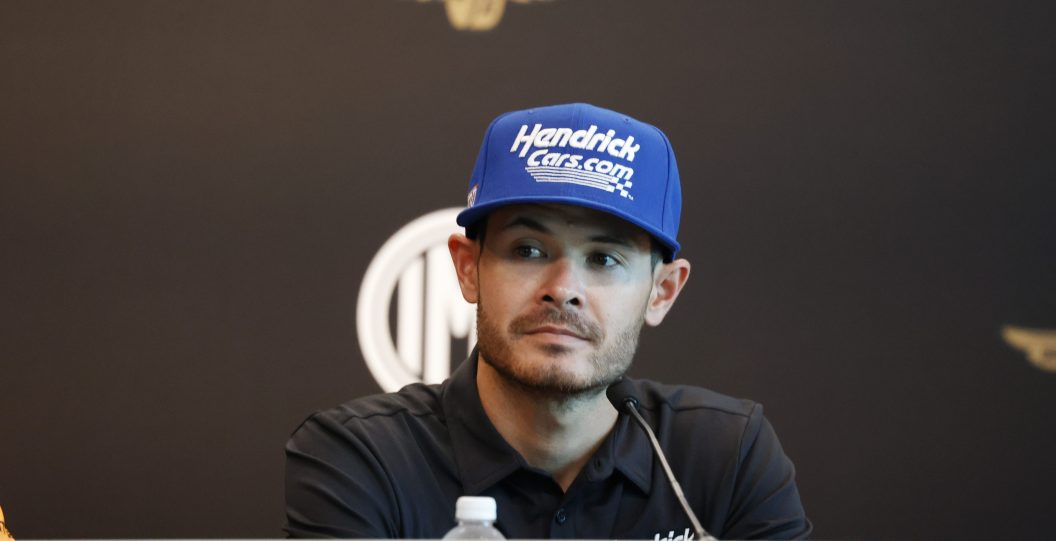 INDIANAPOLIS, IN - AUGUST 13: NASCAR driver Kyle Larson talks to the media about doing the Double of running the 2024 Indianapolis 500 and the 2024 Coca Cola 600 in the same day in a press conference held before the start of the NASCAR Cup Series Verizon 200 at the Brickyard on August 13, 2023, at the Indianapolis Motor Speedway Road Course in Indianapolis, Indiana.