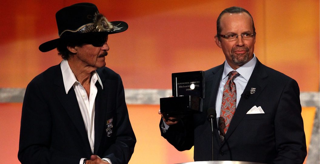 CHARLOTTE, NC - MAY 23: Hall of Fame inductee Richard Petty (L) and his son Kyle Petty pose during the 2010 NASCAR Hall of Fame Induction Ceremony at the Charlotte Convention Center on May 23, 2010 in Charlotte, North Carolina.