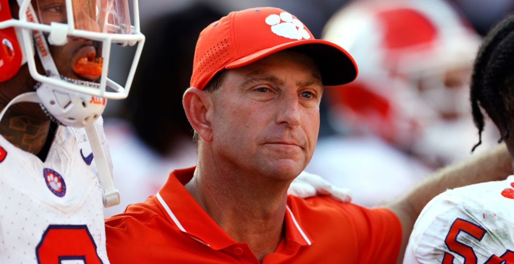 dabo swinney smiles during the NC State game.