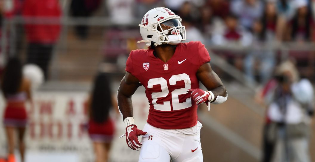 PALO ALTO, CA - SEPTEMBER 23: Stanford Cardinal running back E.J. Smith (22) in the conference game between Arizona Wildcats against the Stanford Cardinal on September 23, 2023 at Stanford Stadium in Palo Alto, CA