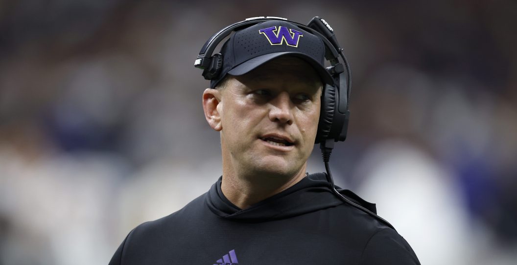 NEW ORLEANS, LOUISIANA - JANUARY 01: Head coach Kalen DeBoer of the Washington Huskies looks on during the second quarter against the Texas Longhorns during the CFP Semifinal Allstate Sugar Bowl at Caesars Superdome on January 01, 2024 in New Orleans, Louisiana.