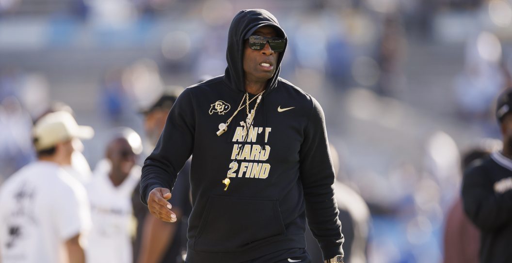 PASADENA, CALIFORNIA - OCTOBER 28: Head coach Deion Sanders of the Colorado Buffaloes looks on prior to a game against the UCLA Bruins at Rose Bowl Stadium on October 28, 2023 in Pasadena, California.
