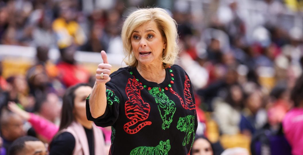 BALTIMORE, MD - DECEMBER 20: Kim Mulkey head coach of LSU during a NCAA Women's Basketball game between LSU Lady Tigers (80) and Coppin State Eagles (48) at the Coppin State Physical Education Complex on December 20th, 2023 in