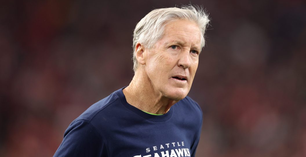 GLENDALE, ARIZONA - JANUARY 07: Seattle Seahawks head coach Pete Carroll looks on from the sideline during the third quarter against the Arizona Cardinals at State Farm Stadium on January 07, 2024 in Glendale, Arizona.