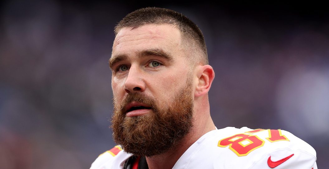 BALTIMORE, MARYLAND - JANUARY 28: Travis Kelce #87 of the Kansas City Chiefs warms up prior to the AFC Championship Game against the Baltimore Ravens at M&T Bank Stadium on January 28, 2024 in Baltimore, Maryland.