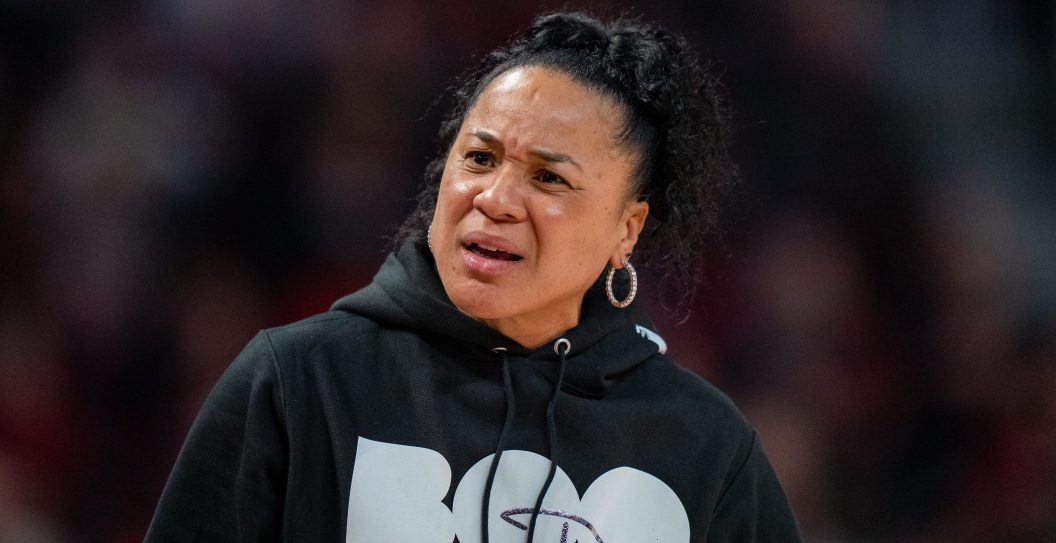 COLUMBIA, SOUTH CAROLINA - JANUARY 28: Head coach Dawn Staley of the South Carolina Gamecocks looks on in the first quarter during their game against the Vanderbilt Commodores at Colonial Life Arena on January 28, 2024 in Columbia, South Carolina.