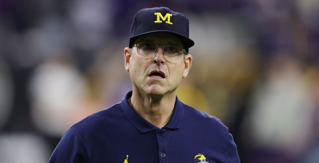 Jim Harbaugh looks on during the naitonal title game.