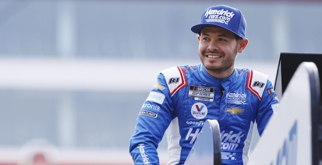BRISTOL, TN - APRIL 16: Kyle Larson (#5 Hendrick Motorsports HendrickCars.com Chevrolet) looks on during qualifying races for the NASCAR Cup Series Food City Dirt Race on April 16, 2022 at Bristol Motor Speedway Dirt Track in Bristol, Tennessee.