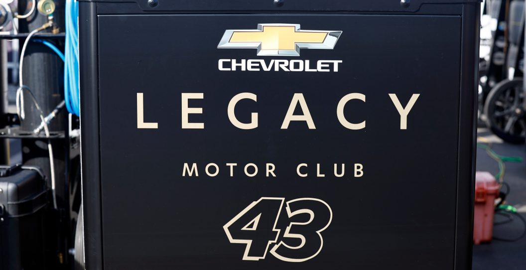 LOS ANGELES, CA - FEBRUARY 04: General view of the LEGACY MOTOR CLUB logo during practice and qualifying day at the Busch Light Clash at the Coliseum on February 4, 2023 at Los Angeles Memorial Coliseum in Los Angeles, California.