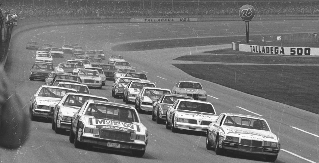 TALLADEGA, AL - AUGUST 1, 1982: Geoff Bodine (No. 50) and Talladega 500 winner Darrell Waltrip pace the field on August 1, 1982 at the Talladega Speedway in Talladega, Alabama.