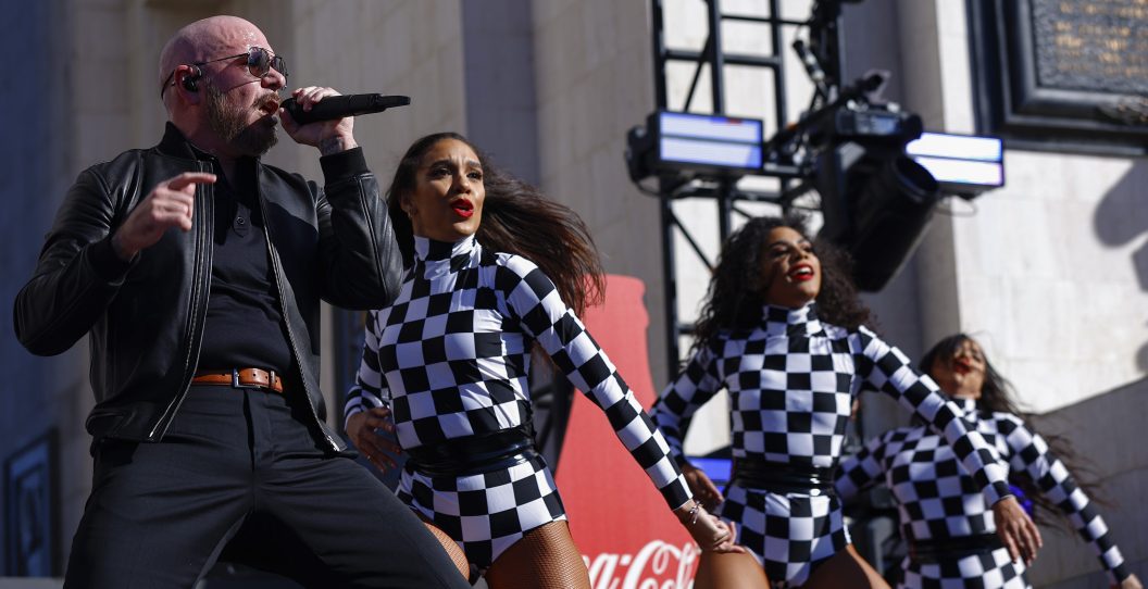 LOS ANGELES, CALIFORNIA - FEBRUARY 06: Pitbull performs prior to the NASCAR Cup Series Busch Light Clash at the Los Angeles Memorial Coliseum on February 06, 2022 in Los Angeles, California.