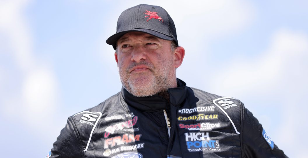 PENSACOLA, FLORIDA - JUNE 18: Tony Stewart looks on during the Camping World Superstar Racing Experience event at Five Flags Speedway on June 18, 2022 in Pensacola, Florida.