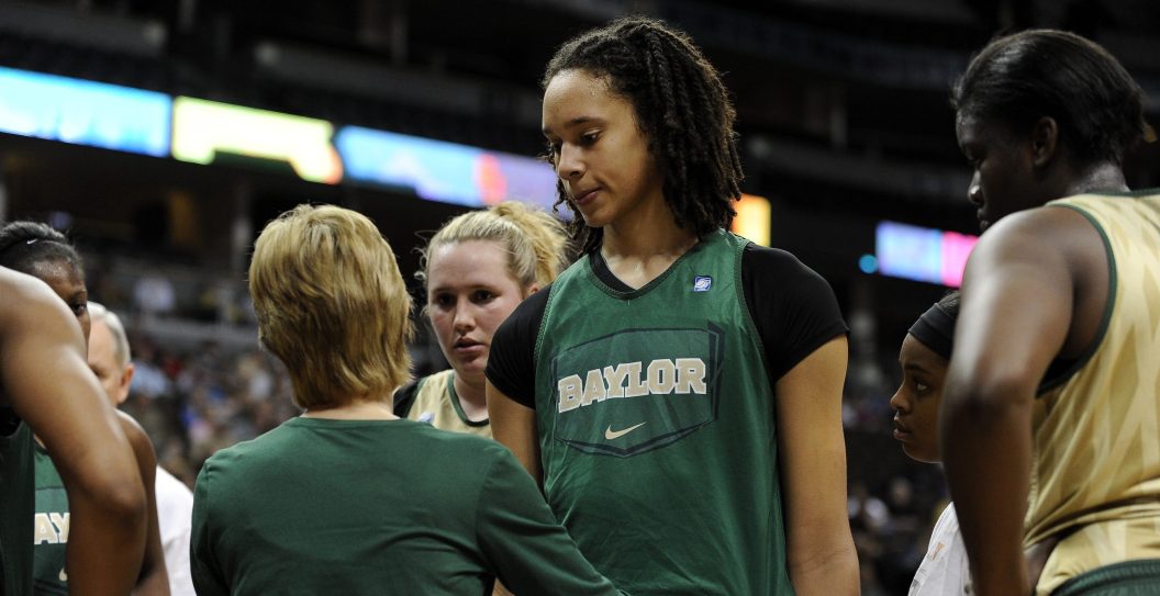 Baylor head coach Kim Mulkey, front left, gives advise to Brittney Griner and the team during the practice at Pepsi Center in Denver, Colorado, Saturday, March 31, 2012. Hyoung Chang, The Denver Post