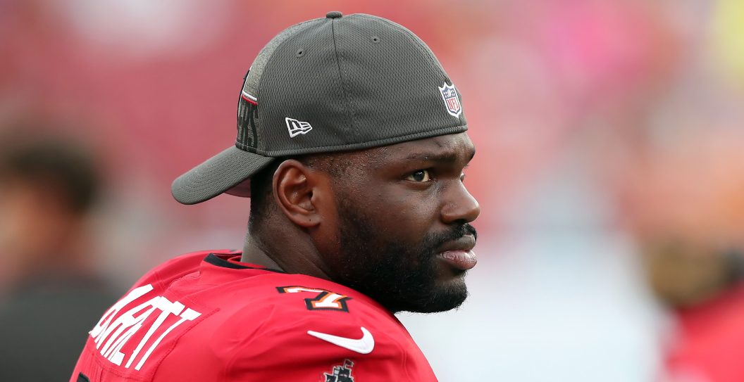 TAMPA, FL - AUGUST 26: Tampa Bay Buccaneers Linebacker Shaq Barrett (7) looks out towards the field during the preseason game between the Baltimore Ravens and the Tampa Bay Buccaneers on August 26, 2023 at Raymond James Stadium in Tampa, Florida.