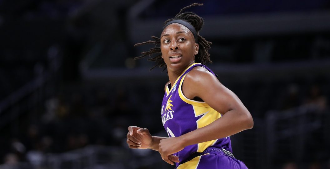 LOS ANGELES, CALIFORNIA - AUGUST 29: Forward Nneka Ogwumike #30 of the Los Angeles Sparks looks on during the first half against the Chicago Sky at Crypto.com Arena on August 29, 2023 in Los Angeles, California. NOTE TO USER: User expressly acknowledges and agrees that, by downloading and or using this Photograph, user is consenting to the terms and conditions of the Getty Images License Agreement.
