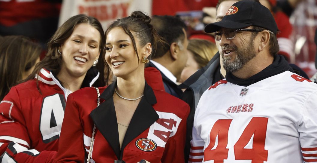 SANTA CLARA, CALIFORNIA - JANUARY 20: Kristin Juszczyk, wife of Kyle Juszczyk #44 of the San Francisco 49ers looks on before the NFC Divisional Playoffs between the Green Bay Packers and the San Francisco 49ers at Levi's Stadium on January 20, 2024 in Santa Clara, California.