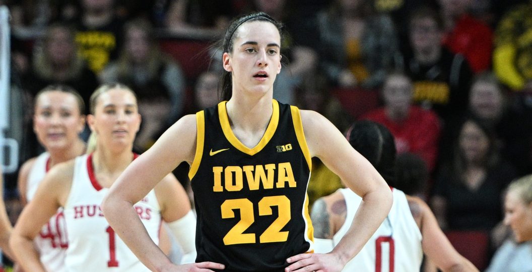 LINCOLN, NEBRASKA - FEBRUARY 11: Caitlin Clark #22 of the Iowa Hawkeyes looks to the bench after a play against the Nebraska Cornhuskers in the first half at Pinnacle Bank Arena on February 11, 2024 in Lincoln, Nebraska.