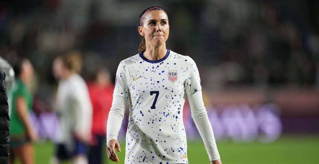 CARSON, CALIFORNIA - FEBRUARY 26: Alex Morgan #7 of the United States reacts after loosing to Mexico during the 2024 Concacaf W Gold Cup Group A match at Dignity Health Sports Park on February 26, 2024 in Carson, California.