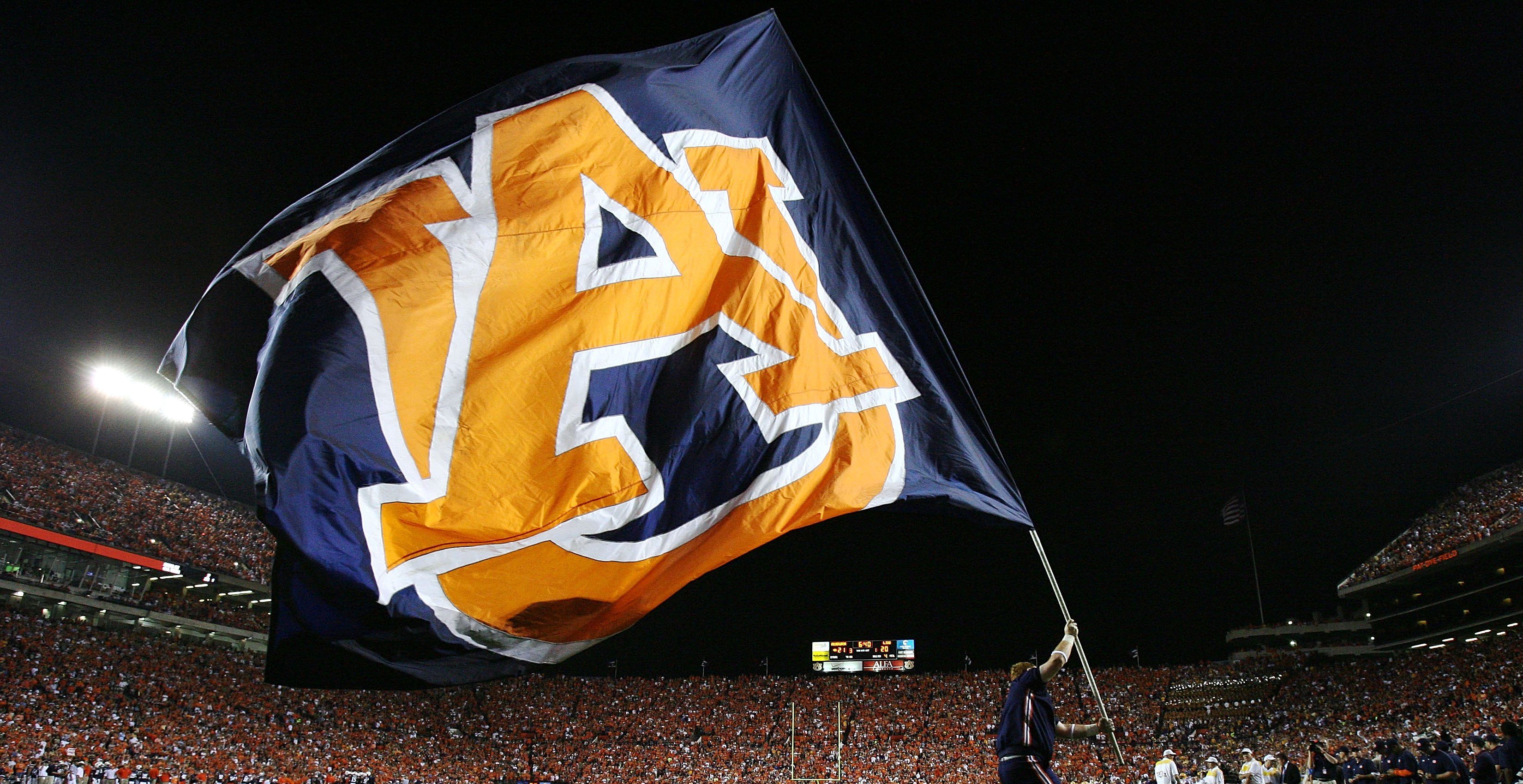 AUBURN, AL - SEPTEMBER 20: A member of the Auburn Tigers celebrates after the offense scored against the LSU Tigers at Jordan-Hare Stadium on September 20, 2008 in Auburn, Alabama. LSU defeated Auburn 26-21.