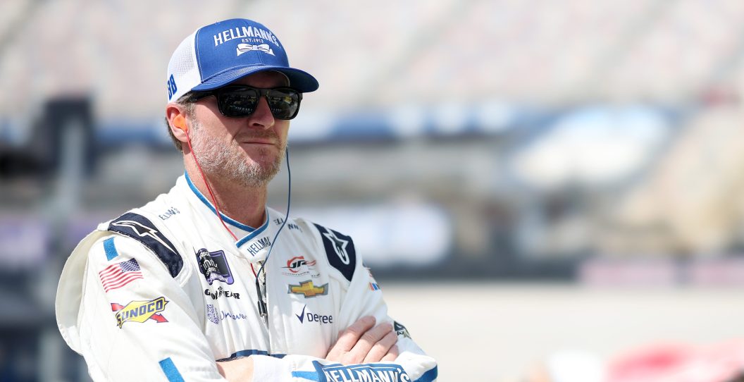 BRISTOL, TENNESSEE - SEPTEMBER 15: Dale Earnhardt Jr., driver of the #88 Hellmann's Chevrolet, looks on during practice for the NASCAR Xfinity Series Food City 300 at Bristol Motor Speedway on September 15, 2023 in Bristol, Tennessee.