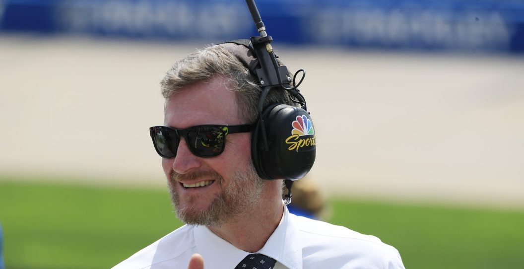 NASHVILLE, TN - JUNE 24: NBC broadcaster Dale Earnhardt Jr. on pit road during the running of the NASCAR Xfinity Series Tennessee Lottery 250 on June 24, 2023 at Nashville SuperSpeedway in Lebanon, TN.