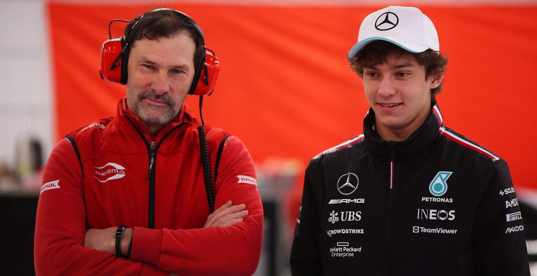 BARCELONA, SPAIN - JANUARY 24: Andrea Kimi Antonelli of Italy and PREMA looks on in the garage prior to the Formula 2 Shakedown at Circuit de Barcelona-Catalunya on January 24, 2024 in Barcelona, Spain.