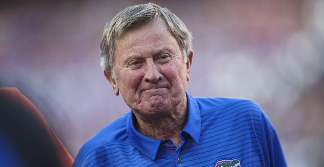 GAINESVILLE, FLORIDA - NOVEMBER 12: Steve Spurrier looks on during a game between the Florida Gators and the South Carolina Gamecocks at Ben Hill Griffin Stadium on November 12, 2022 in Gainesville, Florida.