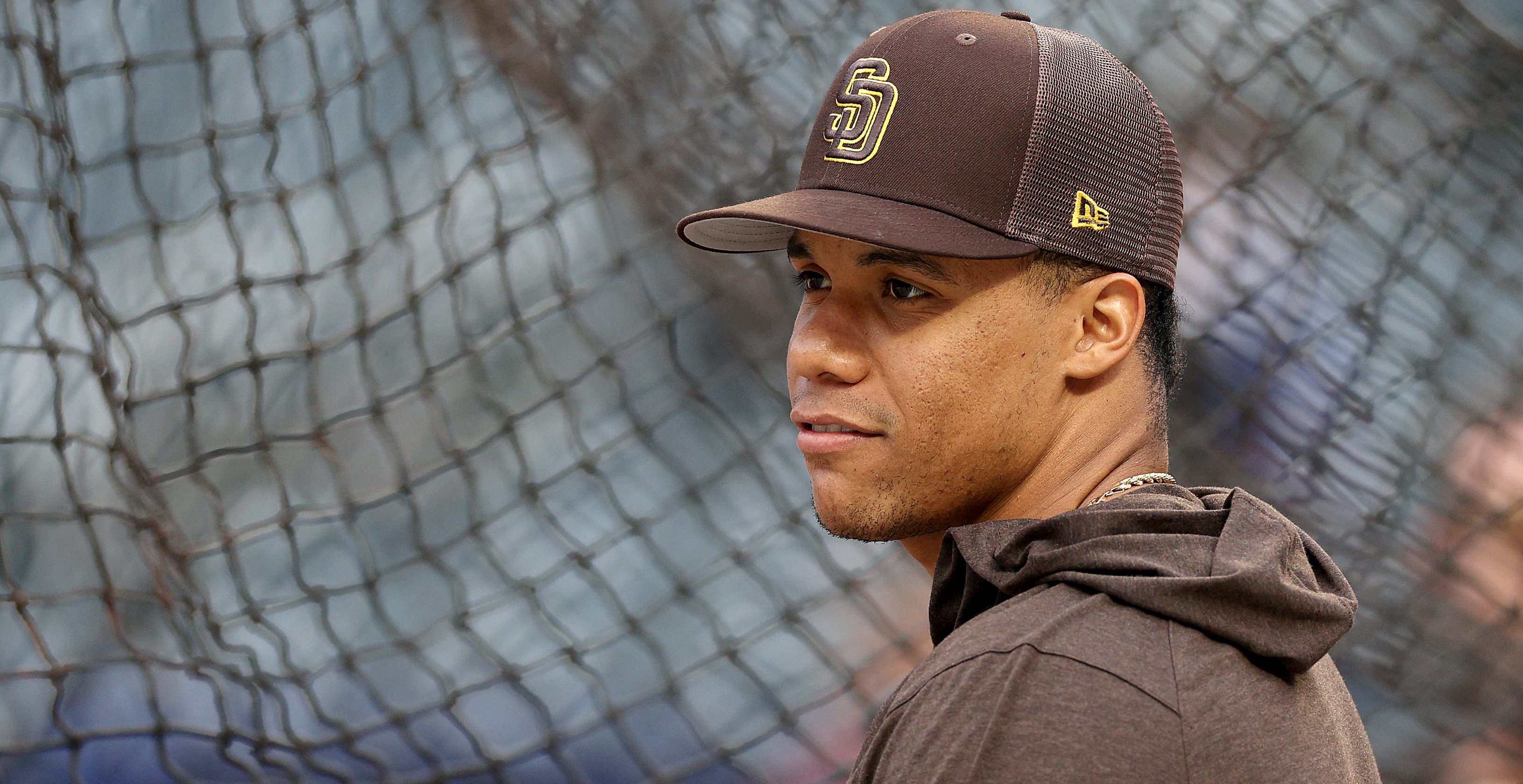 NEW YORK, NEW YORK - APRIL 11: Juan Soto #22 of the San Diego Padres takes batting practice before the game against the New York Mets at Citi Field on April 11, 2023 in the Flushing neighborhood of the Queens borough of New York City.