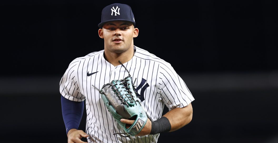 NEW YORK, NEW YORK - SEPTEMBER 8: Jasson Dominguez #89 of the New York Yankees in action against the Milwaukee Brewers during a game at Yankee Stadium on September 8, 2023 in New York City.