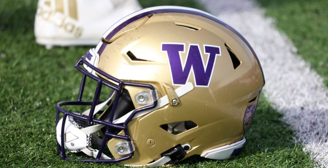 MOBILE, AL - FEBRUARY 01: A general view of a Washington Huskies helmet during the National team practice for the Reese's Senior Bowl on February 1, 2024 at Hancock Whitney Stadium in Mobile, Alabama.