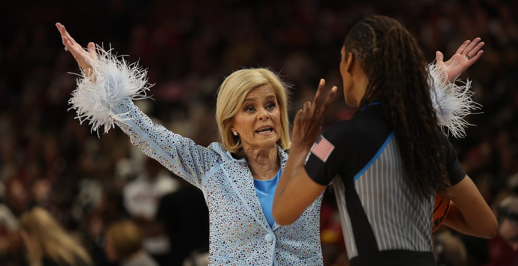 GREENVILLE, SC - MARCH 10: LSU Tigers head coach Kim Mulkey during the SEC Women's Basketball Tournament Championship Game between the LSU Tigers and the South Carolina Gamecocks March 10, 2024 at Bon Secours Wellness Arena in Greenville, S.C.