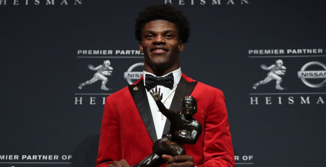 NEW YORK, NY - DECEMBER 10: Lamar Jackson of the Louisville Cardinals poses for a photo after being named the 82nd Heisman Memorial Trophy Award winner during the 2016 Heisman Trophy Presentation at the Marriott Marquis on December 10, 2016 in New York City.