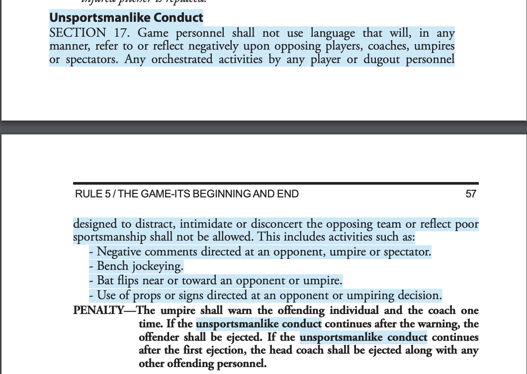 Screenshot from NCAA baseball rulebook.