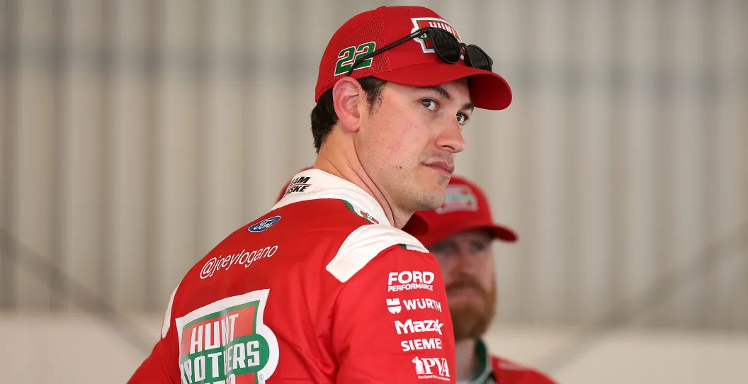 AVONDALE, ARIZONA - MARCH 08: Joey Logano, driver of the #22 Hunt Brothers Pizza Ford, looks on in the garage area during practice for the NASCAR Cup Series Shriners Children's 500 at Phoenix Raceway on March 08, 2024 in Avondale, Arizona.