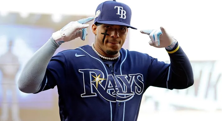 Wander Franco celebrates during the Tampa Rays' game against the New York Yankees. (Getty)