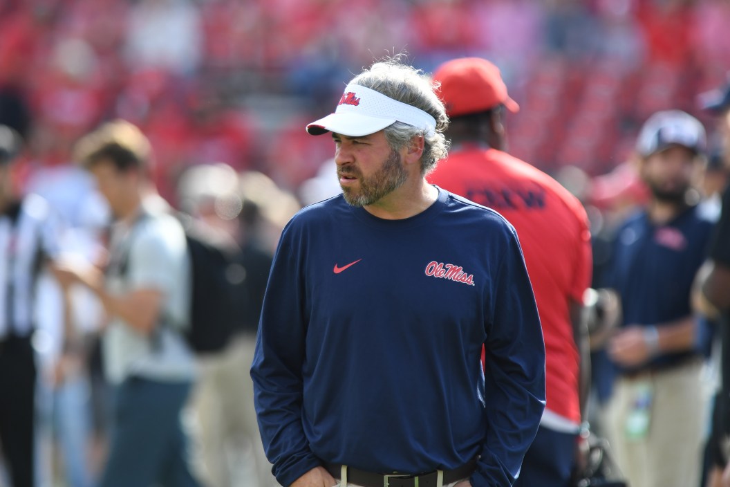 ATHENS, GA - OCTOBER 18: Defensive coordinator Pete Golding of the Ole Miss Rebels looks on prior to the college football game between the Ole Miss Rebels and the Georgia Bulldogs on October 18, 2025, at Sanford Stadium in Athens, GA. (Photo by Jeffrey Vest/Icon Sportswire via Getty Images)