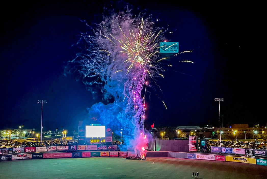Flying Squirrels, fireworks, baseball